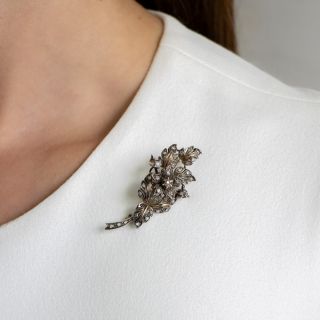 Victorian Rose-Cut Diamond Leaf Brooch