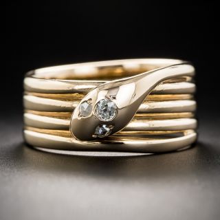 Victorian Rose Gold Diamond Snake Ring - Size 9.25
