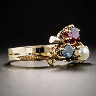 Victorian Rose Gold Natural Pearl Sapphire Ruby Clover Ring