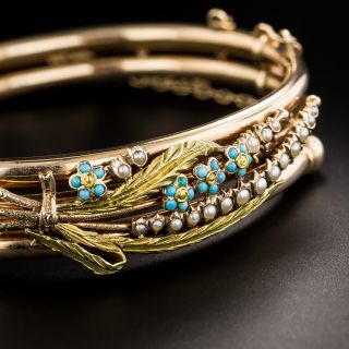 Victorian Rose Gold Turquoise and Seed Pearl Bangle Bracelet