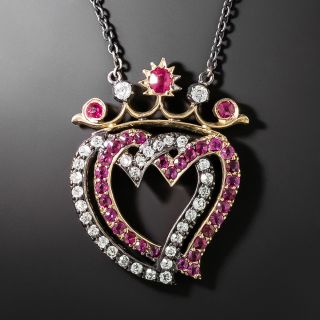 Victorian Ruby and Diamond Double Witch's Heart Pendant - 3