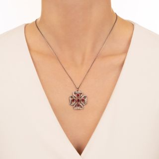 Victorian Ruby and Diamond Four Leaf Clover Necklace