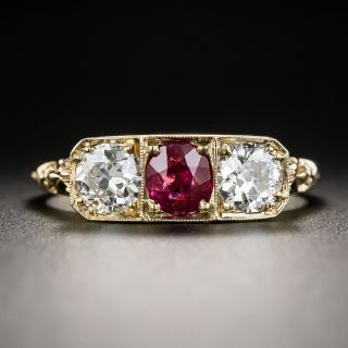 Victorian Ruby and Diamond Three-Stone Ring