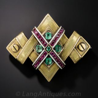 Victorian Ruby and Emerald Pin