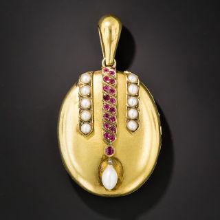 Victorian Ruby and Pearl Locket c.1874 - 6