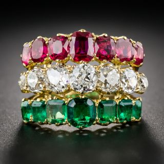 Victorian Ruby, Diamond and Emerald Triple Band Ring - 4