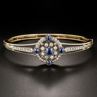 Victorian Sapphire and Diamond Circlet Bangle Bracelet