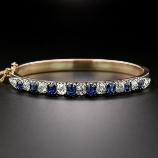Victorian Sapphire and Diamond Hinged Bangle Bracelet - 2