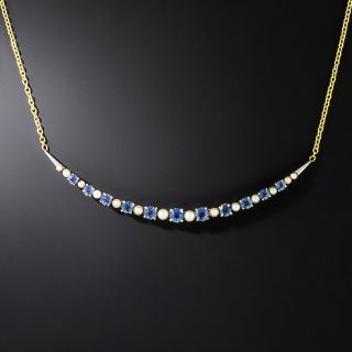 Victorian Sapphire and Pearl Crescent Necklace - 2