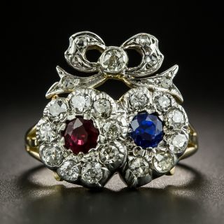 Victorian Sapphire, Ruby and Diamond Lover's Heart Ring - 2