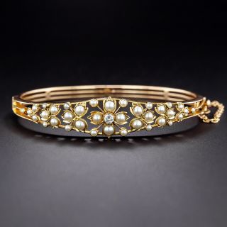 Victorian Seed Pearl and Diamond Bangle Bracelet - 1