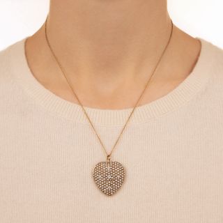 Victorian Seed Pearl and Diamond Heart Pendant