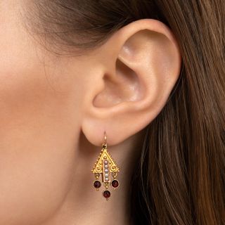 Victorian Seed Pearl and Garnet Dangle Earrings