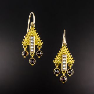 Victorian Seed Pearl and Garnet Dangle Earrings - 2