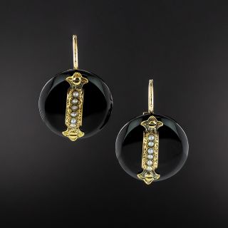 Victorian Seed Pearl and Onyx Earrings - 2