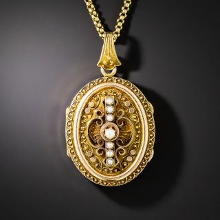 Victorian Seed Pearl Locket Necklace - 2