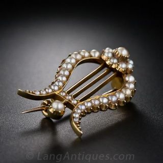 Victorian Seed Pearl Lyre Pin
