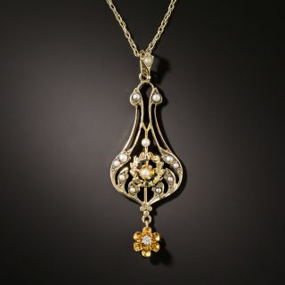 Victorian Seed Pearl With Diamond Drop Pendant - 2