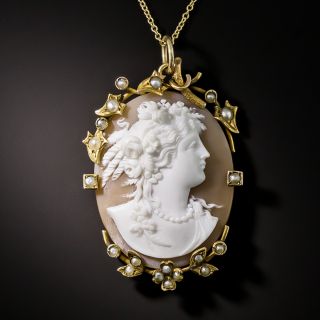 Victorian Shell Cameo and Pearl Pendant - 1