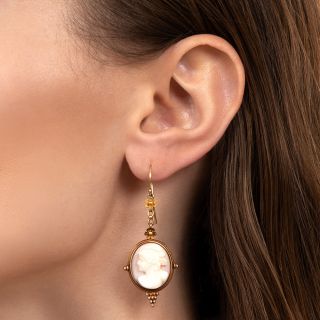 Victorian Shell Cameo Dangle Earrings 