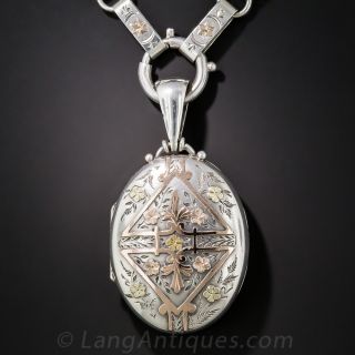Victorian Silver and Gold Locket Necklace