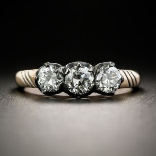 Victorian Silver on Gold Three-Stone Diamond Ring - 1