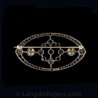 Victorian Silver topped Gold Diamond and Pearl Brooch