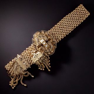 Victorian Slide and Tassel Bracelet with Seed Pearls - 1