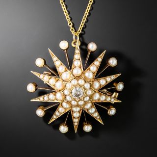 Victorian Starburst Pearl and Diamond Pendant/Brooch - 2