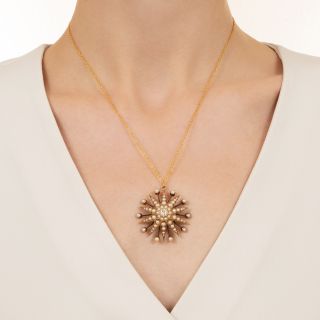 Victorian Starburst Pearl and Diamond Pendant/Brooch