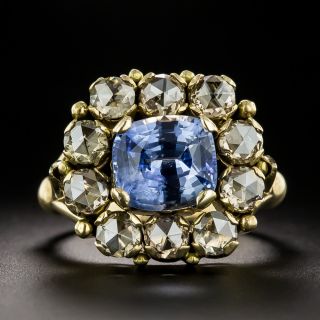 Victorian-Style 3.50 Carat Ceylon Sapphire and Rose-Cut Diamond Ring - GIA - 2