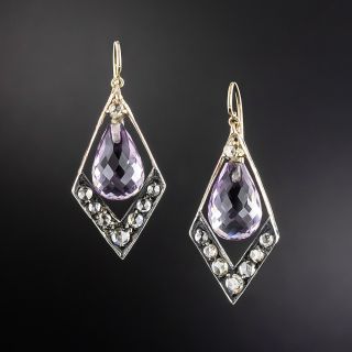 Victorian Style Amethyst and Diamond Drop Earrings - 1