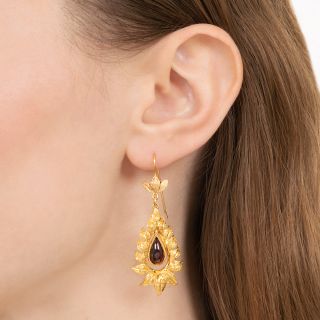 Victorian-Style Cabochon Garnet Dangle Earrings