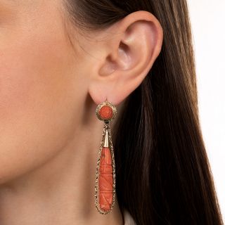 Victorian Style Day and Night Long Coral Drop Earrings
