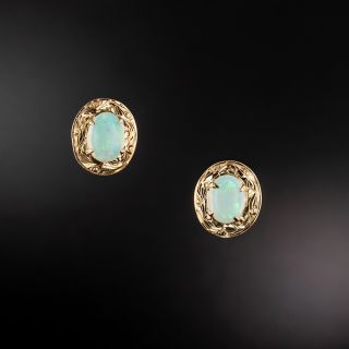 Victorian-Style Opal Engraved Earrings - 2