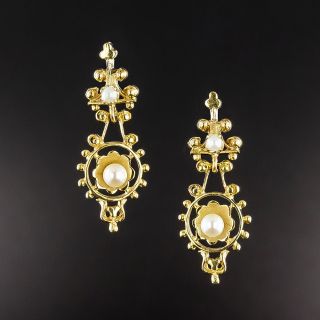 Victorian Style Pearl Dangle Earrings - 2