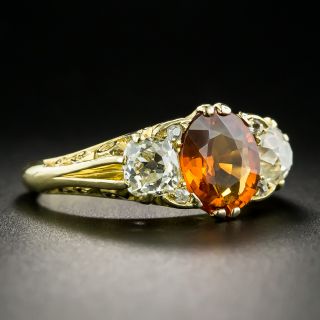 Victorian Style Spessartite Garnet and Diamond Three-Stone Ring