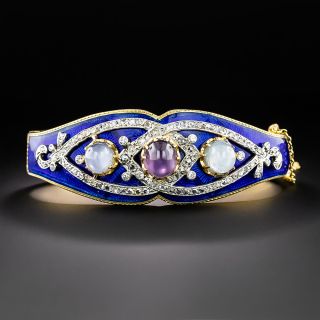 Victorian Style Star Sapphire and Enamel Bangle Bracelet - 2