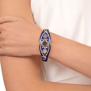Victorian Style Star Sapphire and Enamel Bangle Bracelet