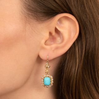Victorian Style Turquoise and Diamond Dangle Earrings 