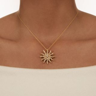 Victorian Sunburst Pearl and Diamond Pendant/Brooch