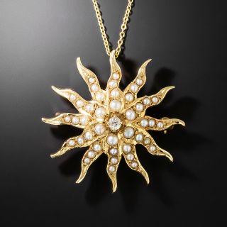 Victorian Sunburst Pearl and Diamond Pendant/Brooch - 2