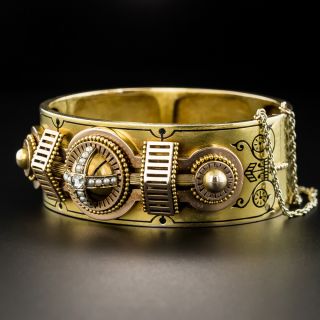 Victorian Taille d'Epargné Enamel Cuff Bracelet 