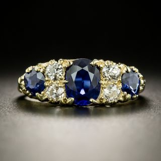 Victorian Three-Stone No-Heat Sapphire and Diamond Ring - 2