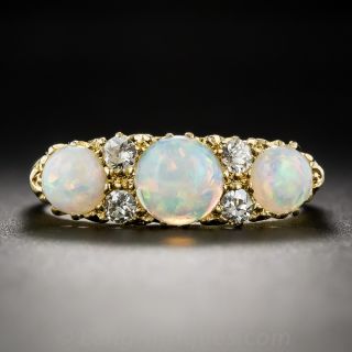 Victorian Three stone Opal and Diamond Ring