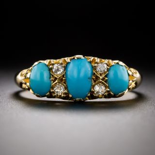 Victorian Three-Stone Turquoise and Diamond Ring - 2