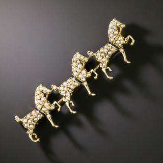 Victorian Trotting Horses Seed Pearl Brooch by Sloan - 2