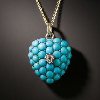 Victorian Turquoise and Diamond Locket Pendant - 2