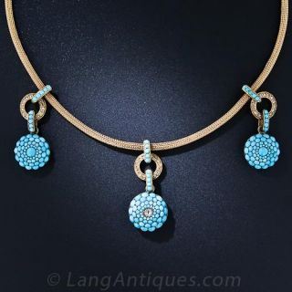 Victorian Turquoise and Diamond Necklace with Lockets