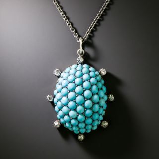 Victorian Turquoise And Diamond Pendant - 2